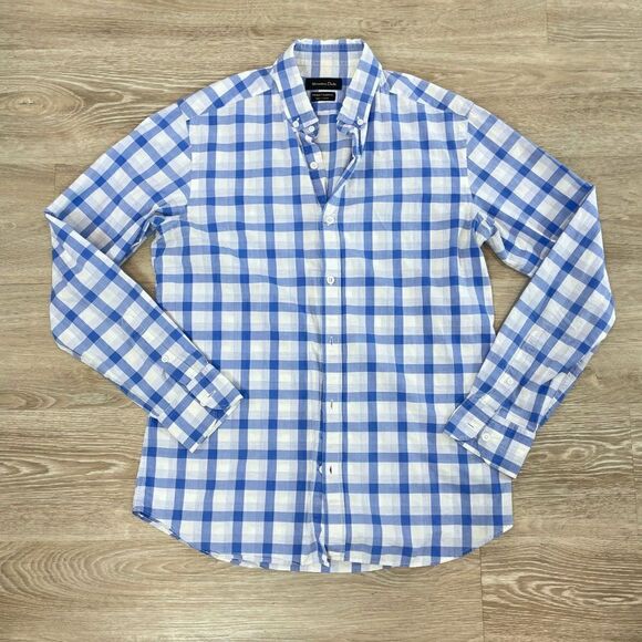 Massimo Dutti Men Casual Shirt Blue Check Cotton size M - Picture 1 of 8